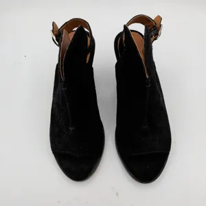 Frye Courtney‎ Black Suede Slingback Peep Toe Block Heel Booties Womens 7.5 B thumbnail 4