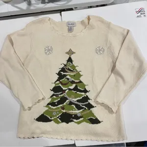 Vintage cream Christmas tree Grannycore coastal grandma scallop neck sweater 🎄 thumbnail 8