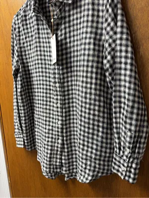 Quince 100% European Linen Long Sleeve Shirt Khaki Black Gingham Small NEW NWT thumbnail 5