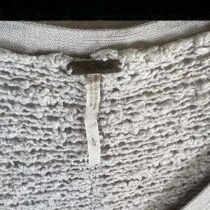 Free People‎ Womens Oversized V-Neck Textured Knit Sweater Beige Large thumbnail 4