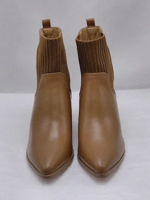 Women's Ankle Boots Size 6 Brown Sock Booties Chunky Heel Pointed Toe Casual thumbnail 2