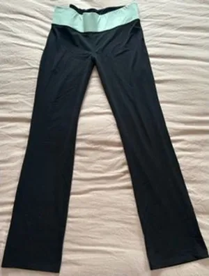 Victorias Secret PINK Yoga Pants Black Mint Green Foldover Flare Leg Leggings thumbnail 1