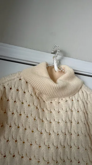 Davi & Dani Cream Chunky Knit Mock Neck Crop Sweater thumbnail 3