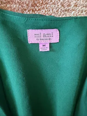 Francesca’s Mi Ami Green Peplum Blouse Size M Deep V Neck Long Sleeve thumbnail 2
