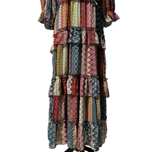 Ciebon Madelyn Puff Sleeve Tiered Maxi Dress M Pockets Boho Cottage Western thumbnail 7