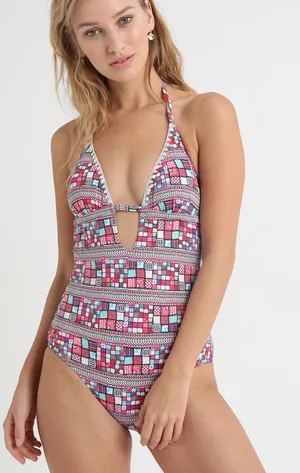 SUNSEEKER Australia NWOT Geometric Print Halter One-Piece Swimsuit thumbnail 1