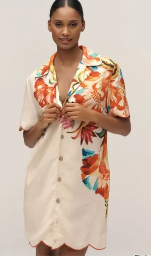 Farm Rio X Anthropologie Scalloped Shirt Dress New Tags Tropicart thumbnail 1