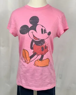 Disney Parks Mickey Mouse T-Shirt Fitted Pink Burnout Graphic Tee Sz Med Crew thumbnail 1