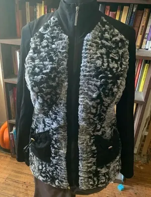Picadilly Fashions gray faux fur knit S full zip soft black jacket thumbnail 1