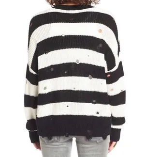 Distressed Black and White Pullover Sweater thumbnail 2