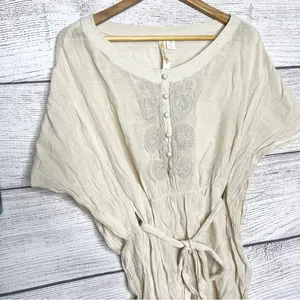 Adiva Cream Embroidered Boho Gauzy Belted Kimono Top Size Medium thumbnail 5