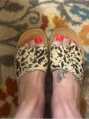 Chinese Laundry Regina / Moonshine Cow Print Calf Hair Slide Sandals thumbnail 4