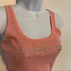 bebe Coral Pink Embellished Ribbed Tank Top thumbnail 3