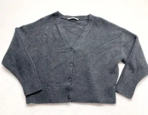 Zara Soft‎ Knit Cardigan Womens Size S Charcoal Grey Wool Blend V-Neck Cropped thumbnail 1