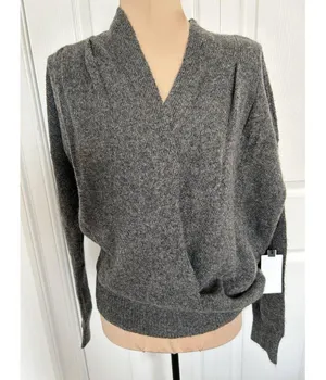 ASTR The Label Long Sleeve Faux Wrap Wool Blend Sweater Top Gray Size S thumbnail 2