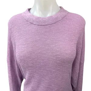 Free People Women's Purple Knitted Crew Neck Long Sleeve Pullover Sweater Top M thumbnail 3