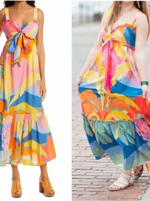Farm Rio Tropical Sunset Maxi Dress Size small thumbnail 2
