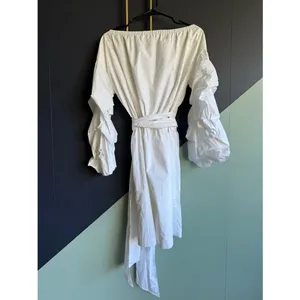 Club Monaco Rowlen Cotton Poplin Wrap Dress w/ Ruffled Sleeves, Sz 2, White thumbnail 2