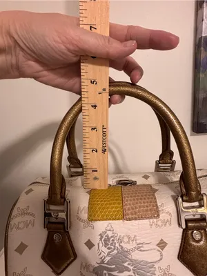 MCM Princess Lion Satchel H0501 White Visetos Bronze Python Trim Satchel thumbnail 8