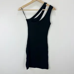 NEW Naked Wardrobe One Shoulder Cutout Sheath Mini Dress Black Stretch Small thumbnail 6