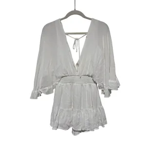 White V-Neck Ruffle Sleeve Smocked Waist Blouse thumbnail 5