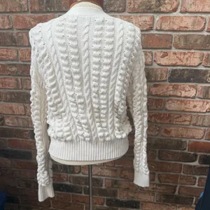Ann Taylor Weekend Cardigan Chunky Knit Sweater Medium Soft White Cotton thumbnail 4