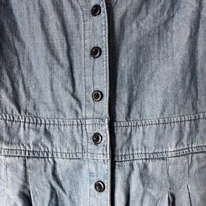 Madewell Blue Denim Jumpsuit Cotton Blend size‎ 0 Puff Sleeve Button Front thumbnail 6