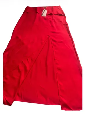 NWT OXXO Catch The City Asymmetric High Waist Red Long Skirt M thumbnail 3