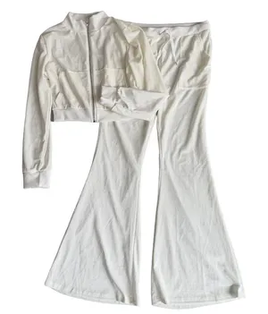 Women's Two Piece Casual Jogger Set with Cropped Full Zip Jacket Size L #260620 thumbnail 1
