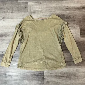 PILCRO BY ANTHROPOLOGIE Ruffle Open Back Long Sleeve Tee - Moss thumbnail 4