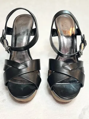 Coach Black Vegan Leather Crisscross Platform Stiletto Heel Dani Sandals Size 6 thumbnail 2