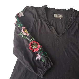 Anthropologie -531‎ Helene Embroidered Peasant Blouse Black Floral Size Small thumbnail 5
