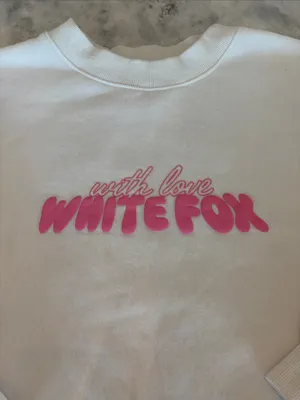 White Fox Boutique White Crewneck Sweatshirt with Pink Logo thumbnail 1