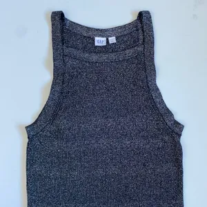 GAP Womens Black Lurex Metallic Sweater‎ High Neck Ribbed Knit Tank Top Large thumbnail 4