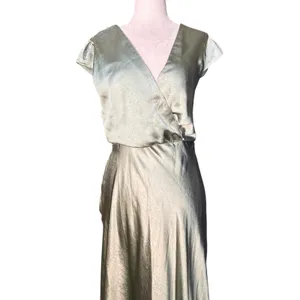 Billy J Selma Sage Green Satin Maxi Dress‎ Bridesmaid Wedding Guest Formal Gown thumbnail 3