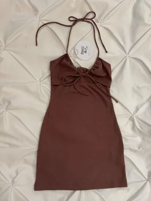Brown Mini Princess Polly Dress Halter Tie thumbnail 1