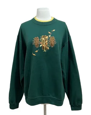 Pleasant Shade Vintage Green Embellished Fall Leaves Crewneck Sweater Size Large thumbnail 1