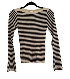 LOFT Sweater Black XS Womens Striped Ribbed Long Sleeve Boatneck NEW thumbnail 1