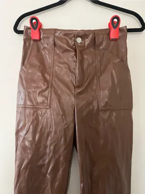 Superdown Chocolate Brown Faux Leather High Rise Pants Small Model Off Duty thumbnail 2