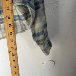 American Eagle Outfitters Plaid Cropped Shirt Jacket Hoodie Blue‎ Green Womens L thumbnail 6