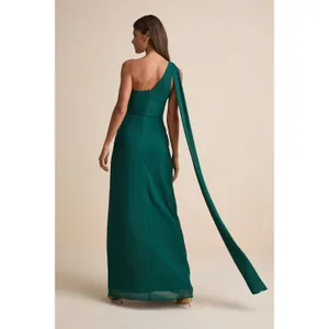 NWT Lulus Adeline Emerald One-Shoulder Scarf Maxi Dress Hoilday Party Gala Sz L thumbnail 3