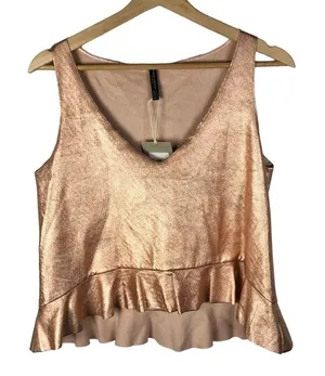 Zara‎ Rose Gold Peplum Faux Leather Tank Top S thumbnail 1
