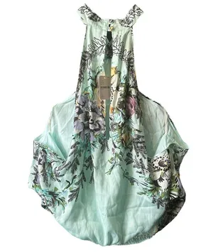 NWT FREE PEOPLE Higher Love Teal Floral Silky Halter High Neck Knotted Large thumbnail 3