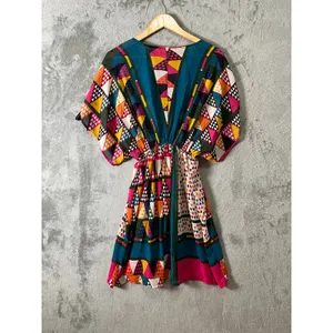 Maeve Anthropologie Boho Geo‎ Print Dress Multicolor V-Neck Flowy Size 2 No Slip thumbnail 3