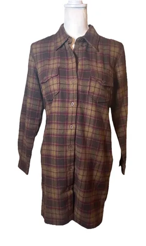 Vintage GAP Wool Plaid Shirt Dress Womens Small‎ Elbow Patches Button Front thumbnail 1