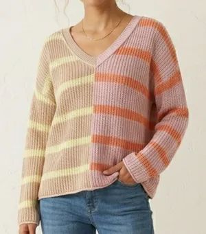 American Egale Stripped Chunky Lightweight V-Neckline Sweater thumbnail 1