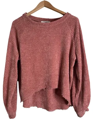Project Social T Chenille Chunky Knit terracotta Raw Hi-Lo Hem Sweater size L thumbnail 1