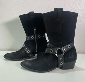 Free People x Faryl Robin Boots Barrel Harness Black Leather Western Biker Wmn 8 thumbnail 1