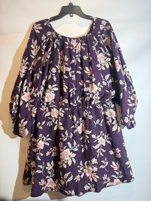 Free People Portia Printed V-Neck 3/4 Sleeve Linen Casual Everyday Mini Dress L thumbnail 2