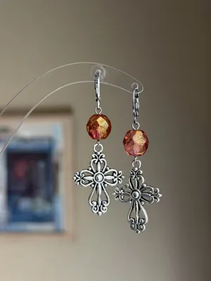 Handmade vintage antique goth cross earrings✝️ thumbnail 3